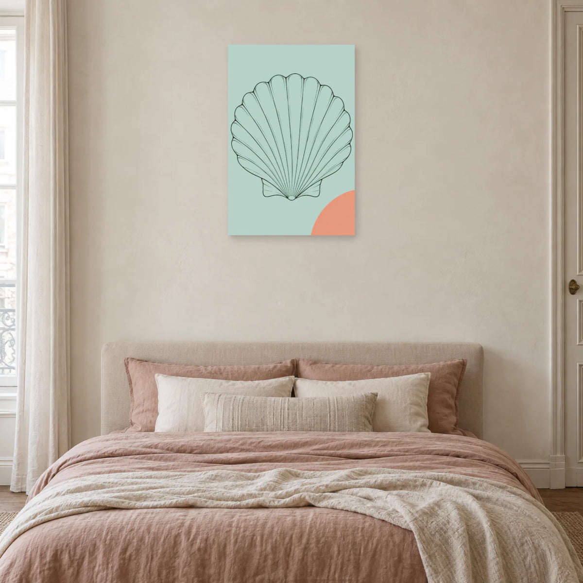 Affiche dessin au trait coquillage éventail dans une chambre - Art Virtuoso