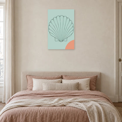 Affiche dessin au trait coquillage éventail dans une chambre - Art Virtuoso