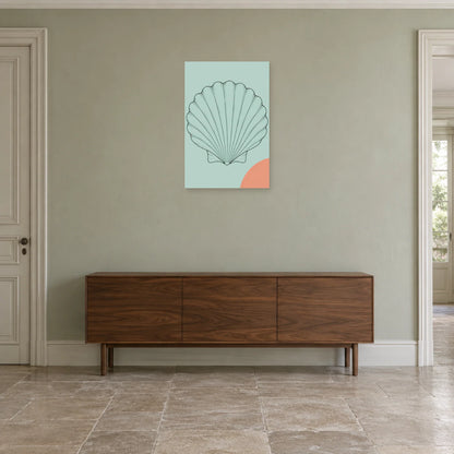 Affiche dessin au trait coquillage éventail dans une entrée ou un couloir - Art Virtuoso