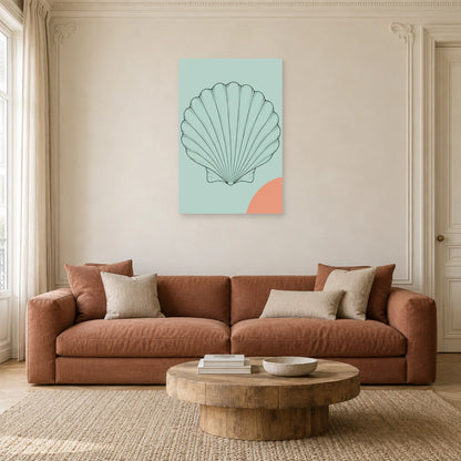 Affiche dessin au trait coquillage éventail dans un salon - Art Virtuoso