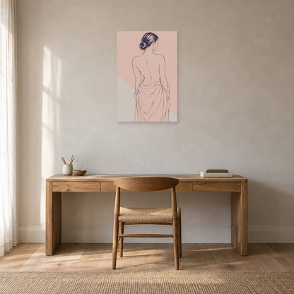 Affiche dessin au trait femme de dos au drapé dans un bureau - Art Virtuoso