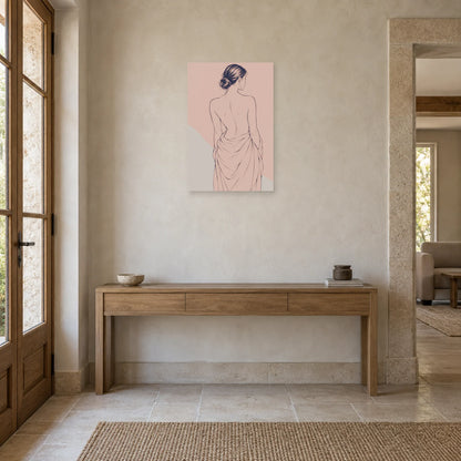 Affiche dessin au trait femme de dos au drapé dans une entrée ou un couloir - Art Virtuoso