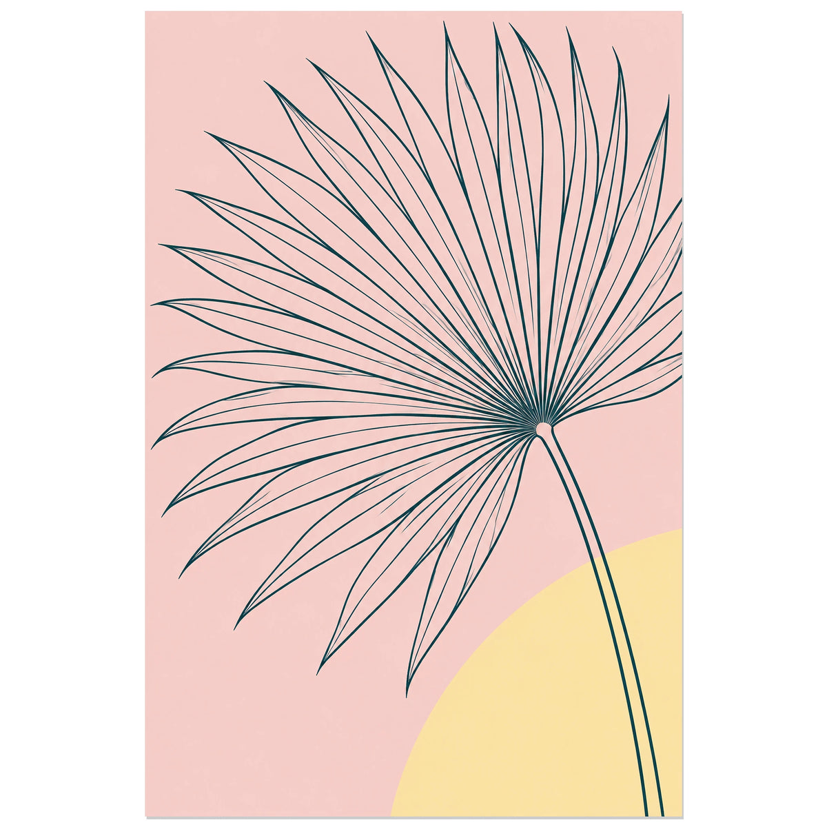 Affiche dessin au trait feuille de palme, dessin au trait / illustration linéaire / aplats colorés verticale, format 30 × 45 cm