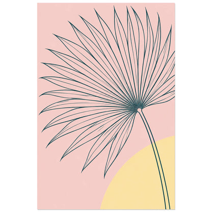 Affiche dessin au trait feuille de palme, dessin au trait / illustration linéaire / aplats colorés verticale, format 60 × 90 cm