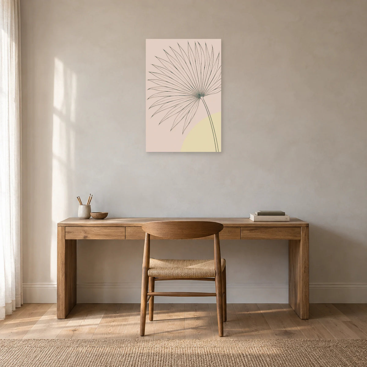 Affiche dessin au trait feuille de palme dans un bureau - Art Virtuoso