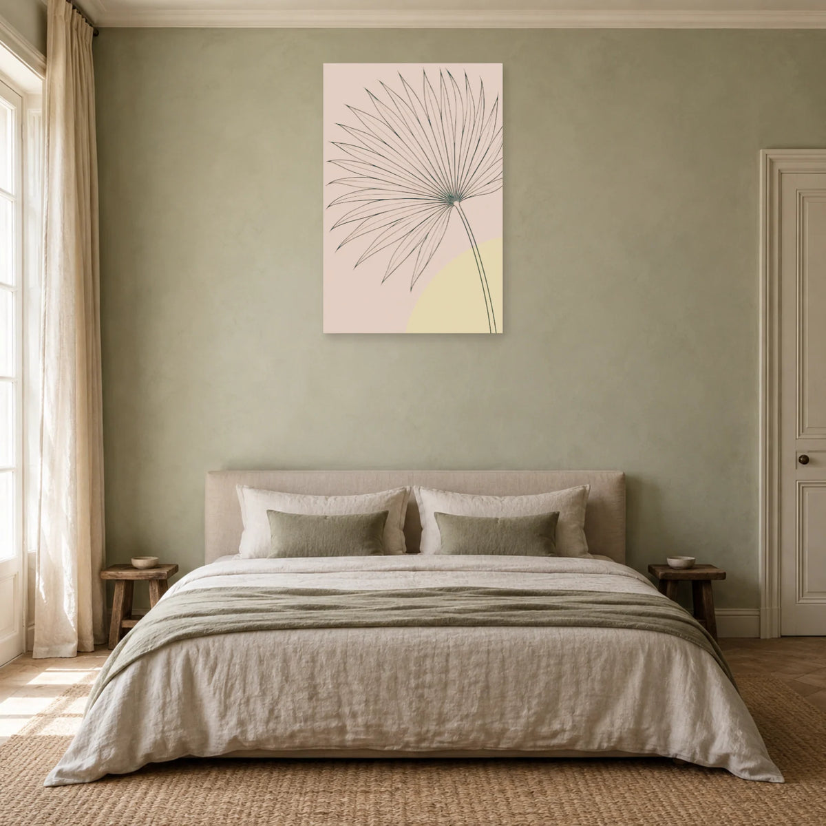 Affiche dessin au trait feuille de palme dans une chambre - Art Virtuoso