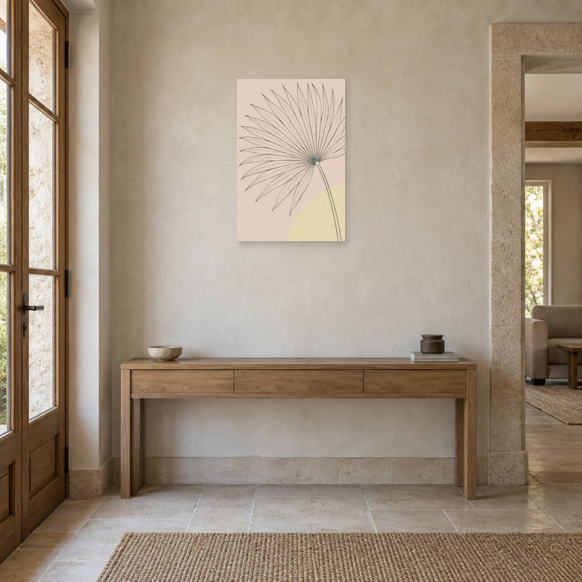 Affiche dessin au trait feuille de palme dans une entrée ou un couloir - Art Virtuoso