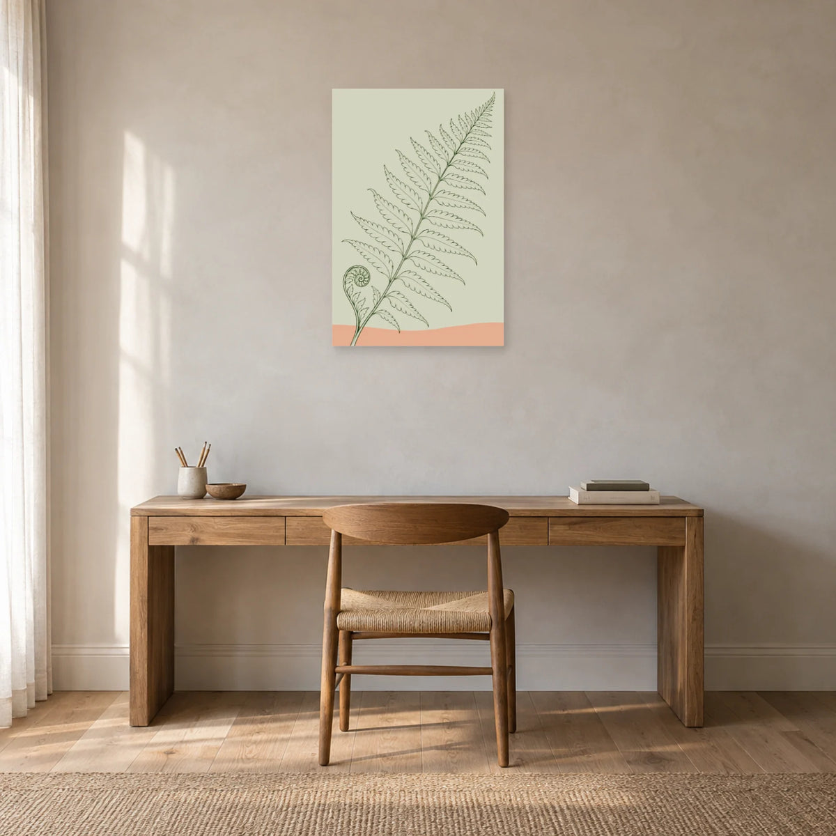 Affiche dessin au trait fougère déployée dans un bureau - Art Virtuoso