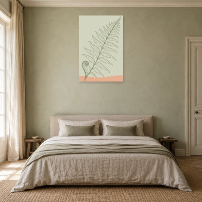 Affiche dessin au trait fougère déployée dans une chambre - Art Virtuoso