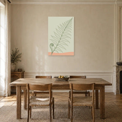 Affiche dessin au trait fougère déployée dans une salle à manger - Art Virtuoso