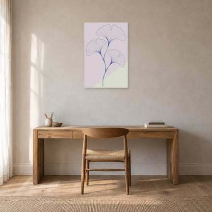 Affiche dessin au trait ginkgo en éventails dans un bureau - Art Virtuoso