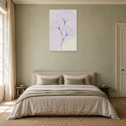 Affiche dessin au trait ginkgo en éventails dans une chambre - Art Virtuoso