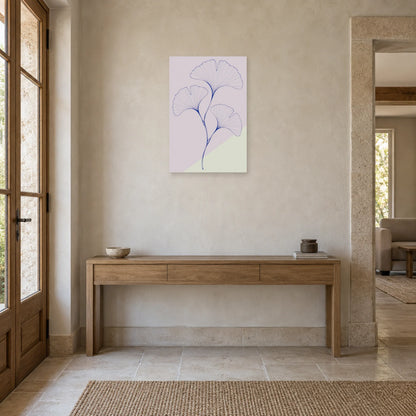 Affiche dessin au trait ginkgo en éventails dans une entrée ou un couloir - Art Virtuoso