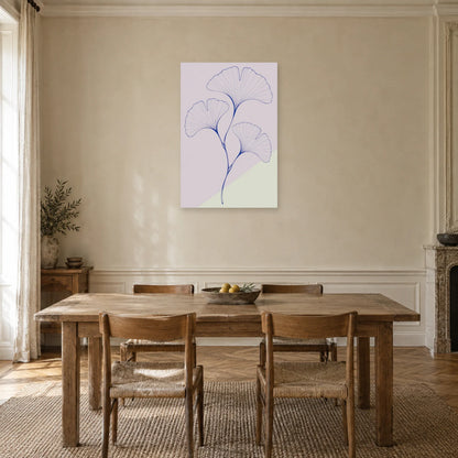 Affiche dessin au trait ginkgo en éventails dans une salle à manger - Art Virtuoso