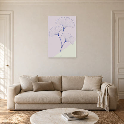 Affiche dessin au trait ginkgo en éventails dans un salon - Art Virtuoso
