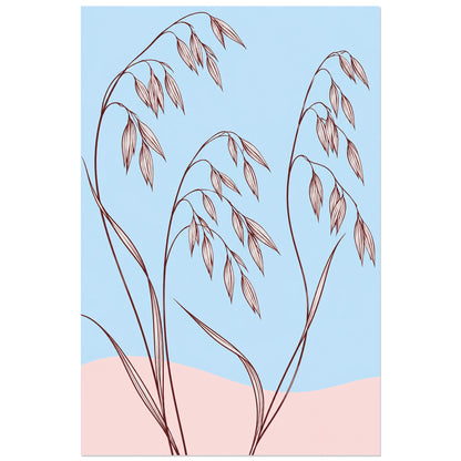 Affiche dessin au trait graminées dansantes, dessin au trait / illustration linéaire / aplats colorés verticale, format 40 × 60 cm