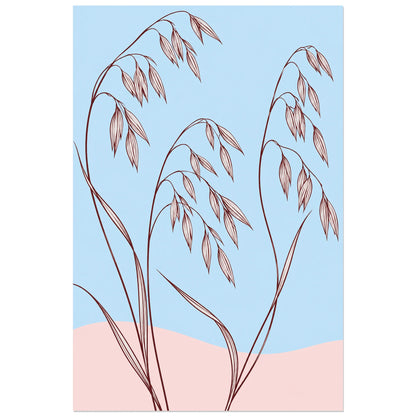 Affiche dessin au trait graminées dansantes, dessin au trait / illustration linéaire / aplats colorés verticale, format 60 × 90 cm