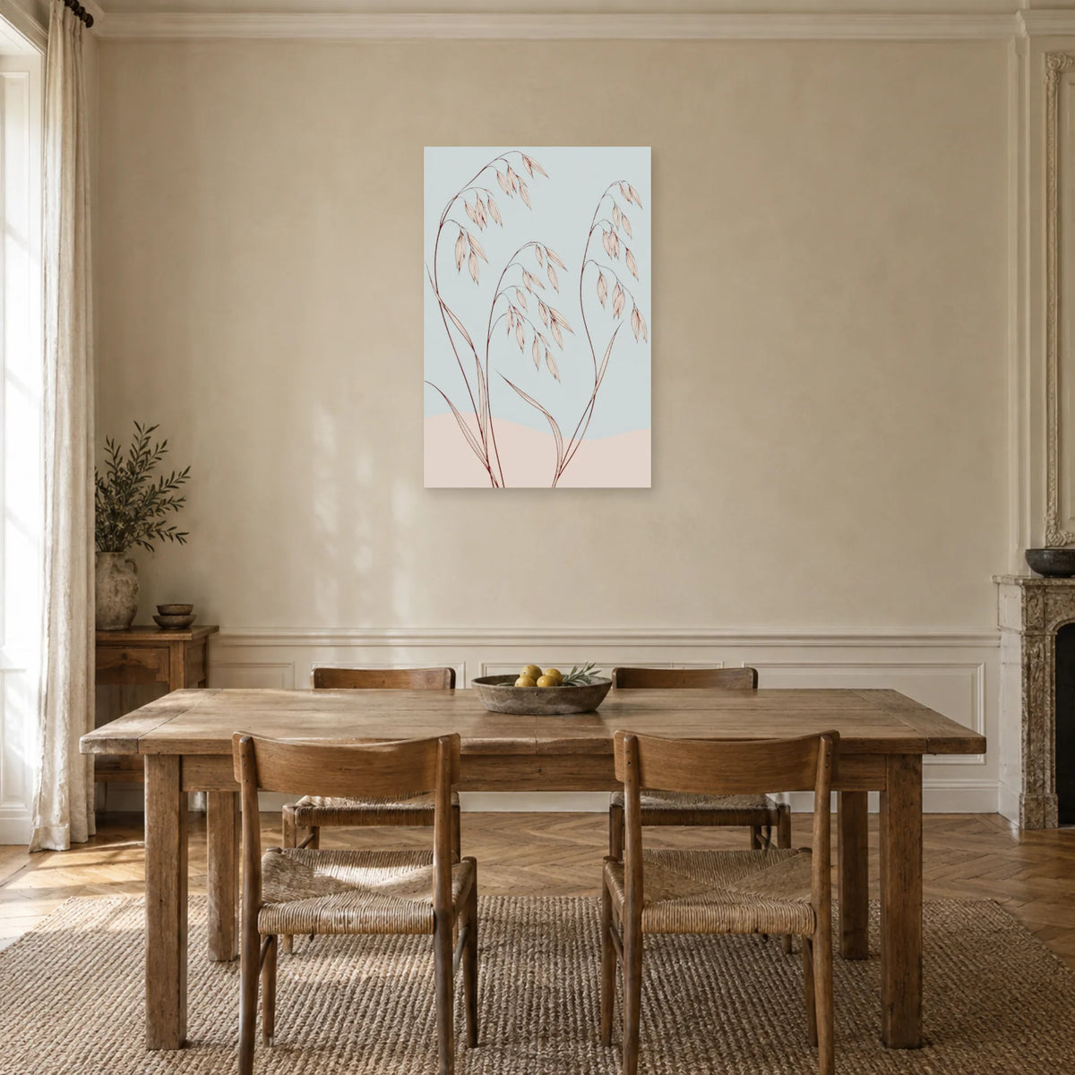 Affiche dessin au trait graminées dansantes dans une salle à manger - Art Virtuoso