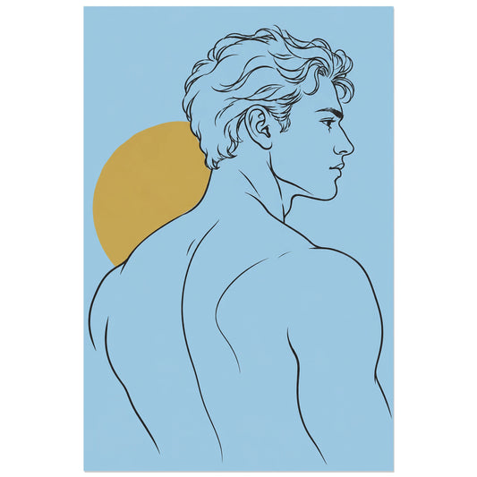 Affiche dessin au trait homme et ligne d'épaule, dessin au trait / illustration linéaire / aplats colorés verticale, format 30 × 45 cm