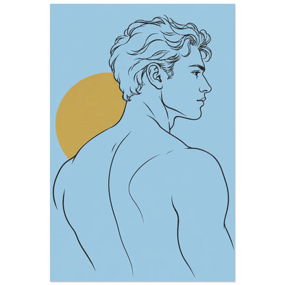 Affiche dessin au trait homme et ligne d'épaule, dessin au trait / illustration linéaire / aplats colorés verticale, format 60 × 90 cm