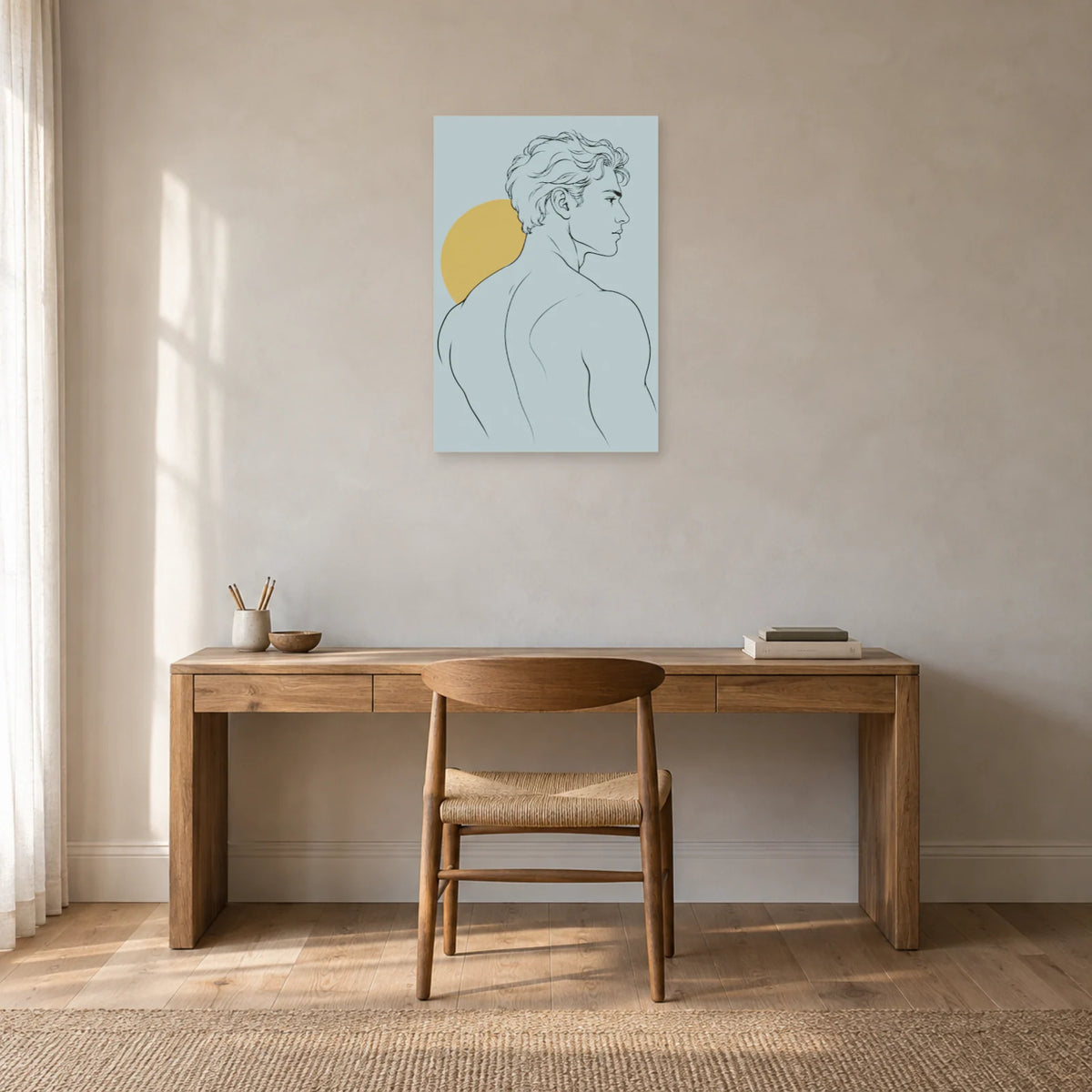 Affiche dessin au trait homme et ligne d'épaule dans un bureau - Art Virtuoso
