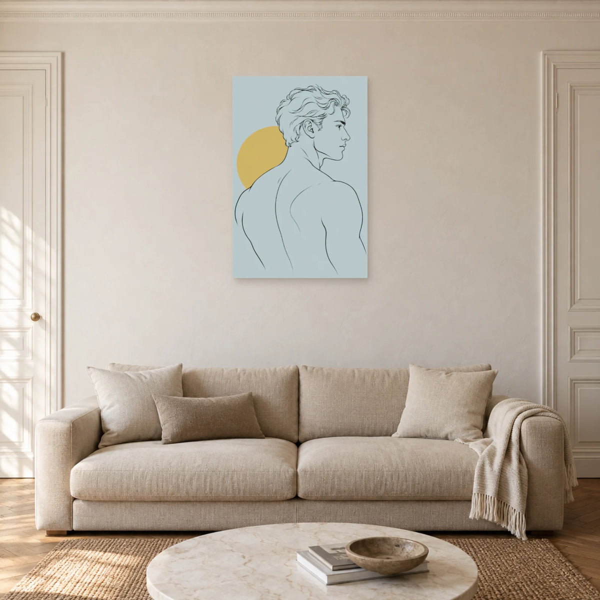 Affiche dessin au trait homme et ligne d'épaule dans un salon - Art Virtuoso