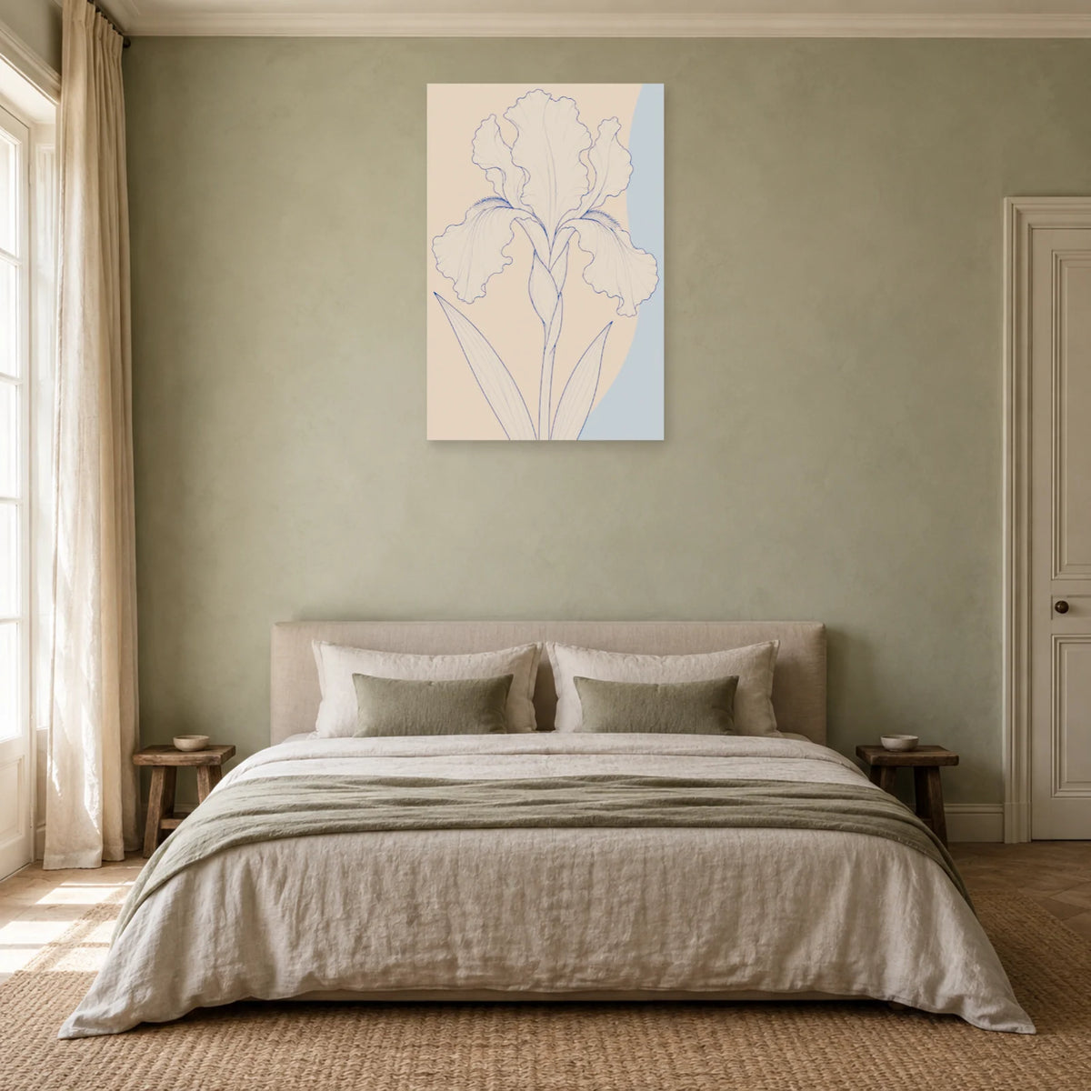 Affiche dessin au trait iris déplié dans une chambre - Art Virtuoso
