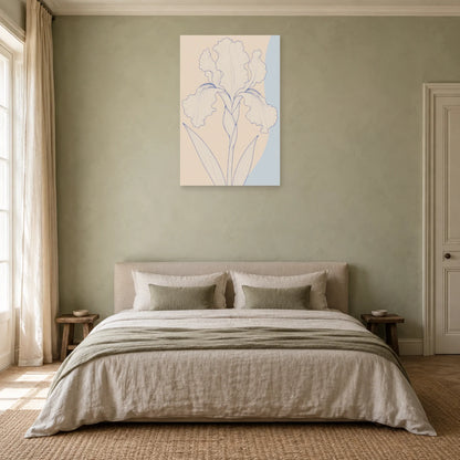 Affiche dessin au trait iris déplié dans une chambre - Art Virtuoso