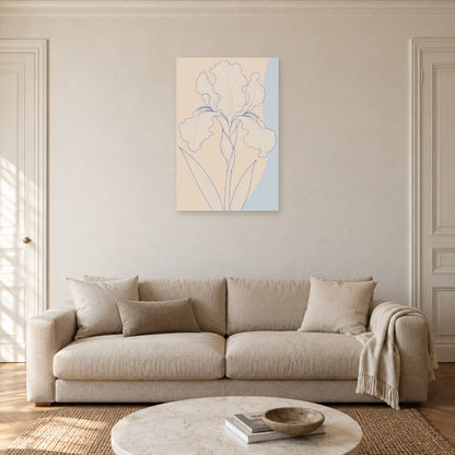 Affiche dessin au trait iris déplié dans un salon - Art Virtuoso
