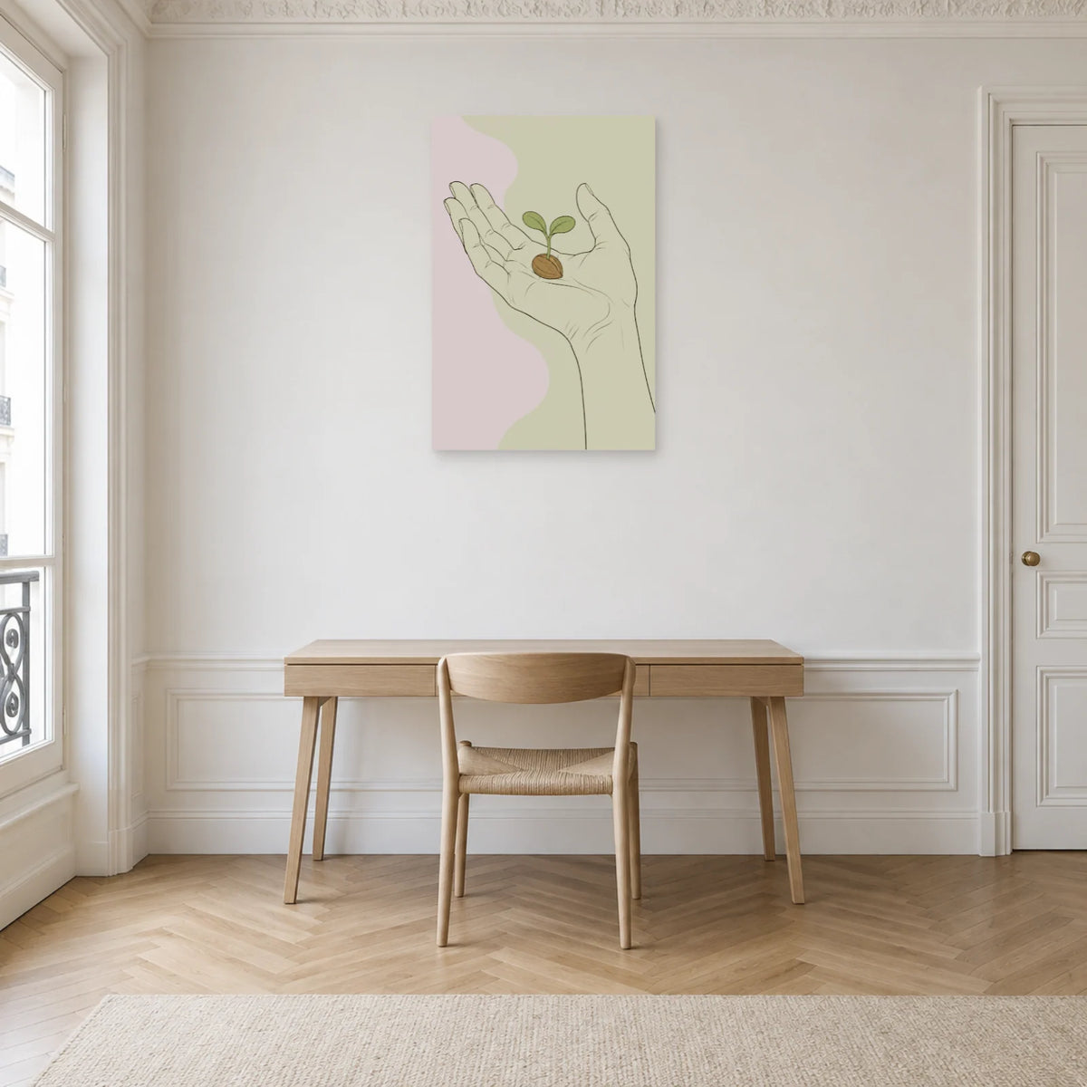 Affiche dessin au trait main et graine dans un bureau - Art Virtuoso