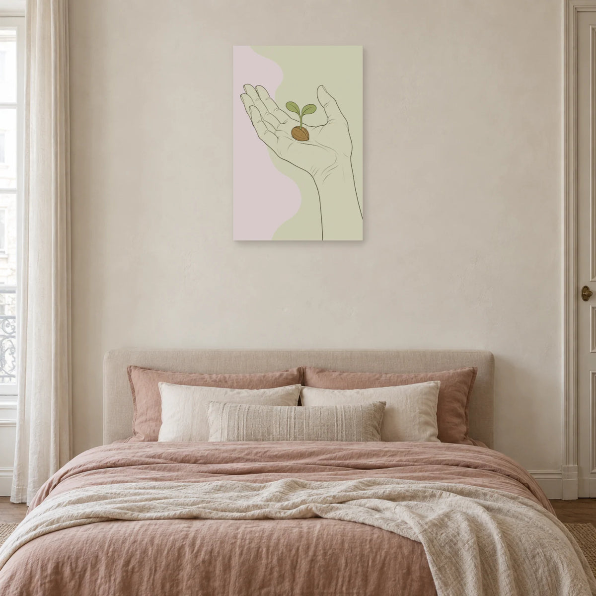 Affiche dessin au trait main et graine dans une chambre - Art Virtuoso