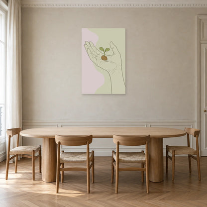 Affiche dessin au trait main et graine dans une salle à manger - Art Virtuoso