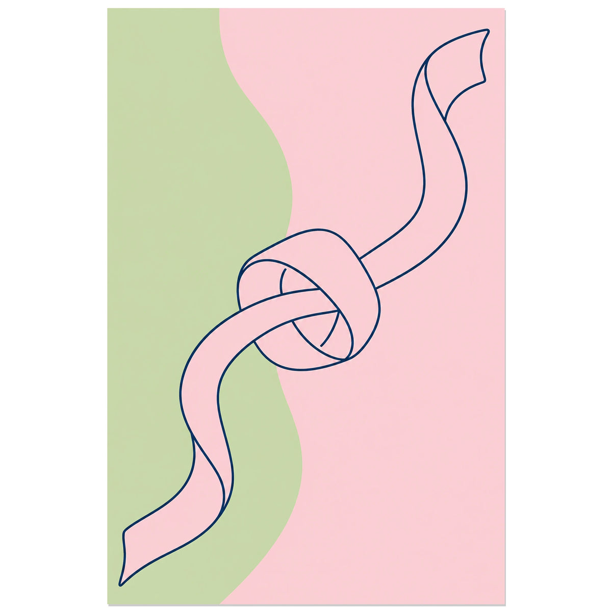 Affiche dessin au trait ruban noué, dessin au trait / illustration linéaire / aplats colorés verticale, format 30 × 45 cm