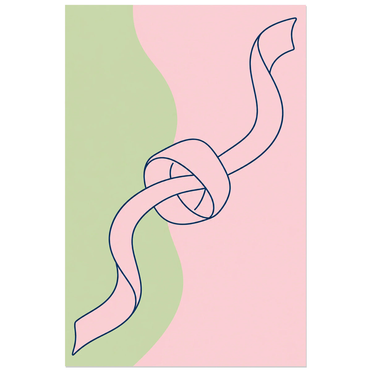 Affiche dessin au trait ruban noué, dessin au trait / illustration linéaire / aplats colorés verticale, format 60 × 90 cm