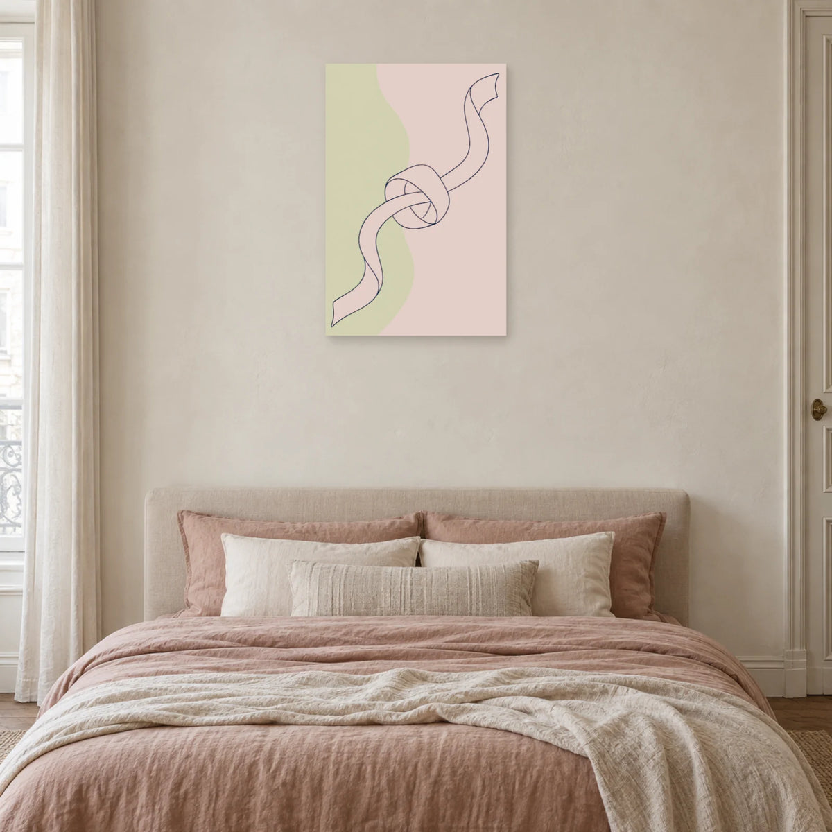 Affiche dessin au trait ruban noué dans une chambre - Art Virtuoso