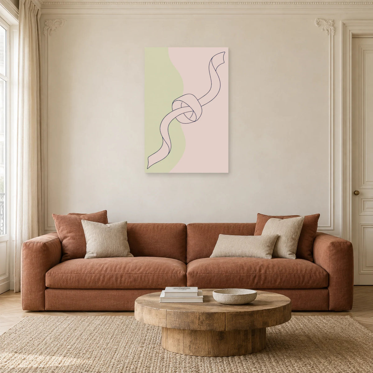 Affiche dessin au trait ruban noué dans un salon - Art Virtuoso