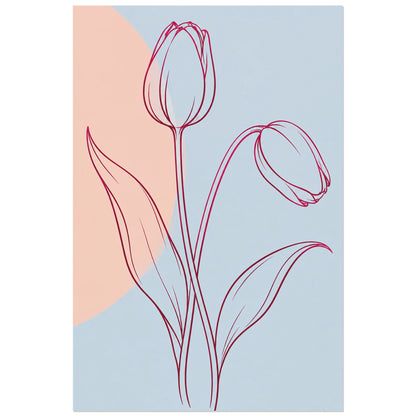 Affiche dessin au trait tulipes inclinées, dessin au trait / illustration linéaire / aplats colorés verticale, format 60 × 90 cm