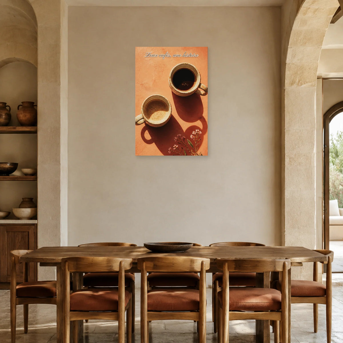 Affiche Deux cafés, une histoire dans une salle à manger - Art Virtuoso
