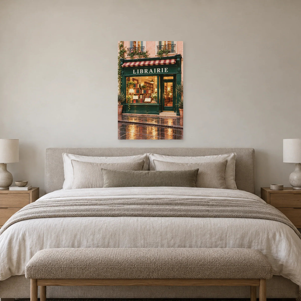 Affiche devanture de librairie verte dans une chambre - Art Virtuoso