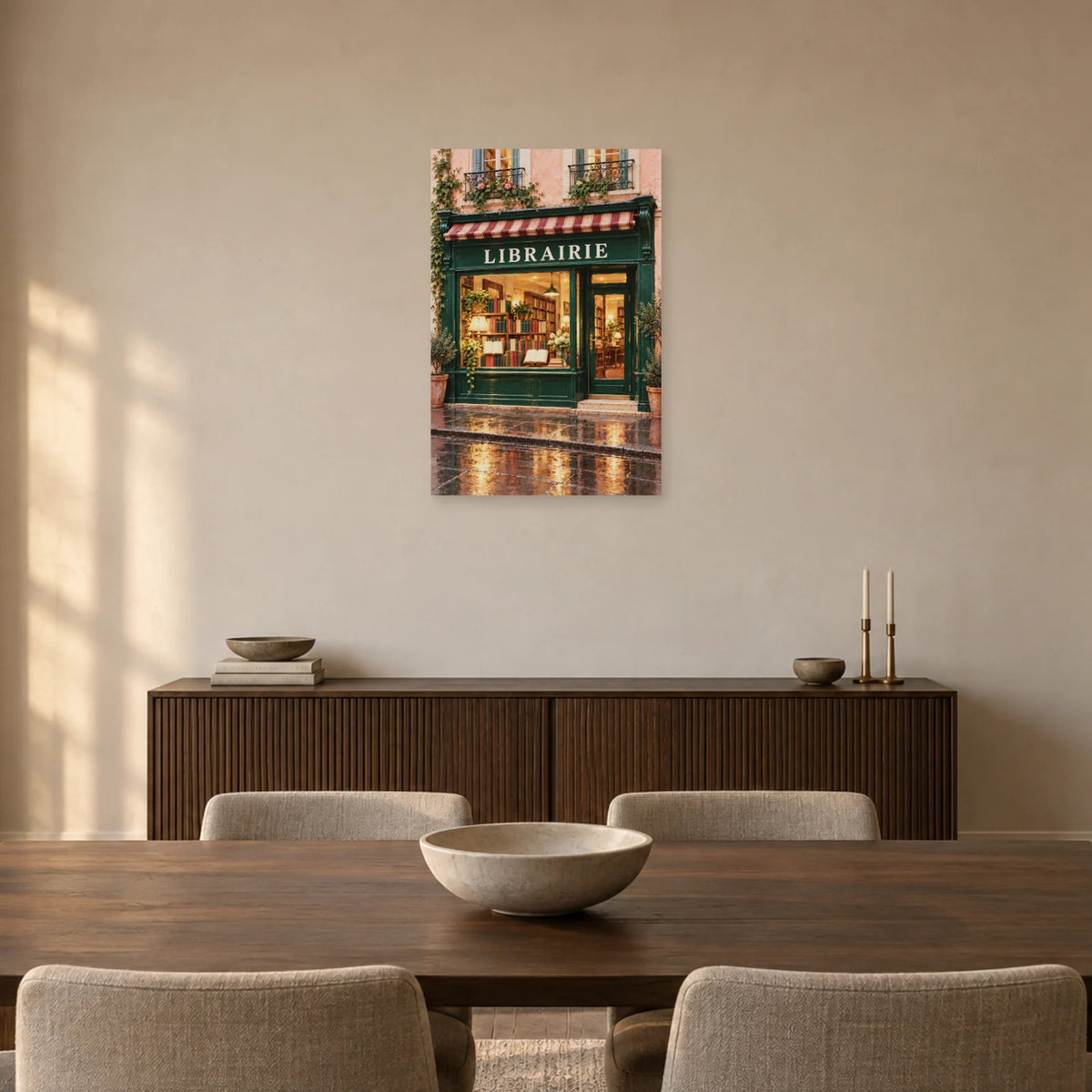 Affiche devanture de librairie verte dans une salle à manger - Art Virtuoso