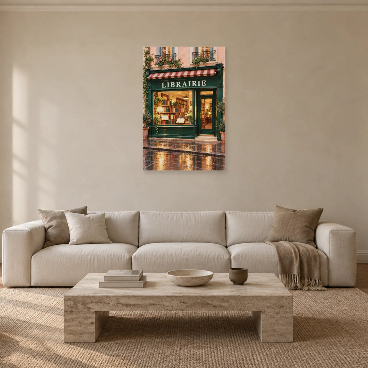 Affiche devanture de librairie verte dans un salon - Art Virtuoso