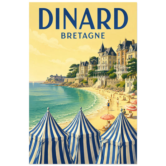 Tentes rayées et plage de Dinard, affiche 30 × 45 cm