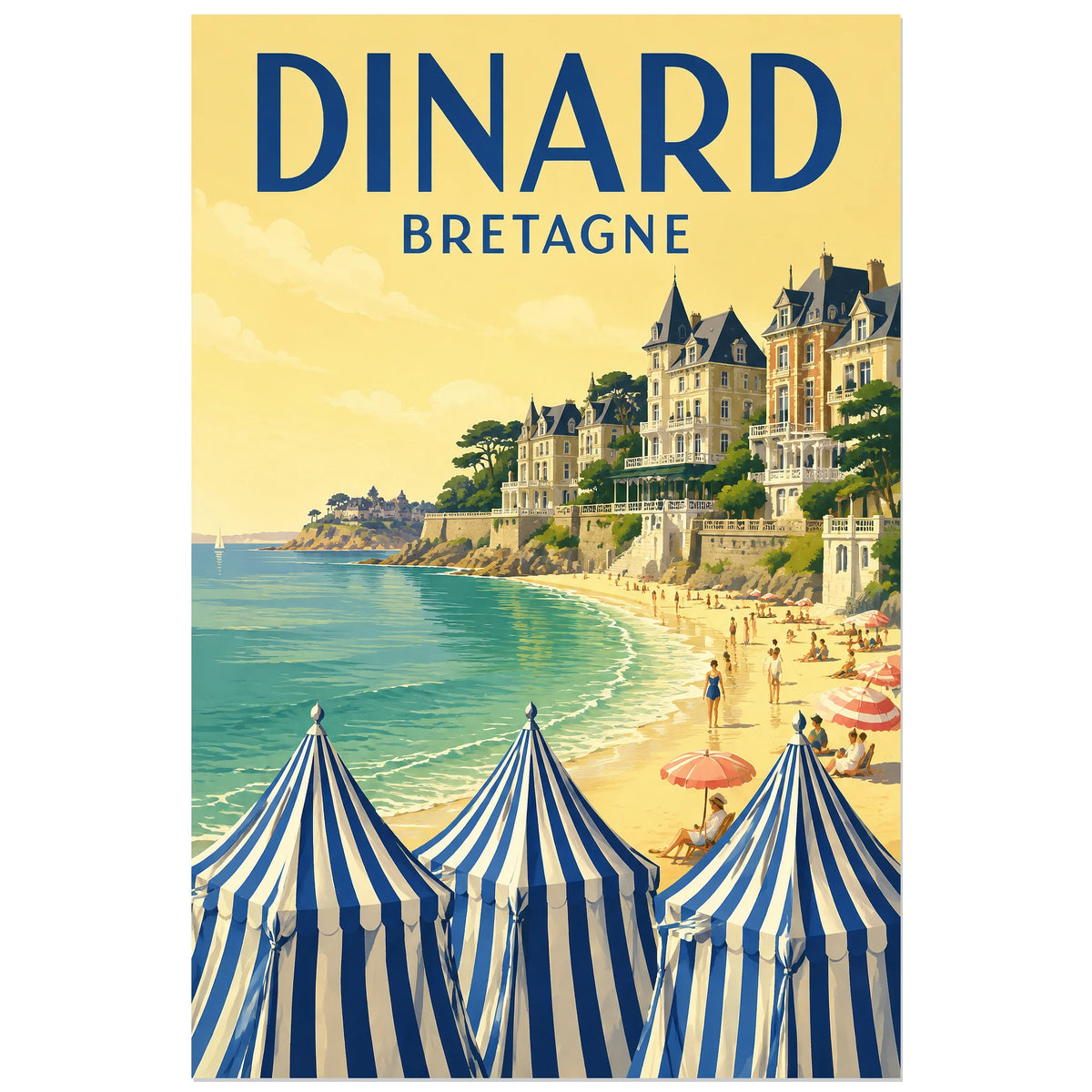 Eau turquoise et villas au-dessus de la plage de l'Écluse, affiche 40 × 60 cm