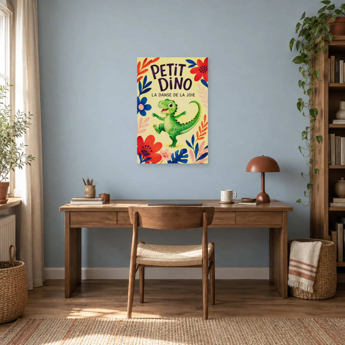 Affiche Petit dino - La danse de la joie dans un bureau - Art Virtuoso