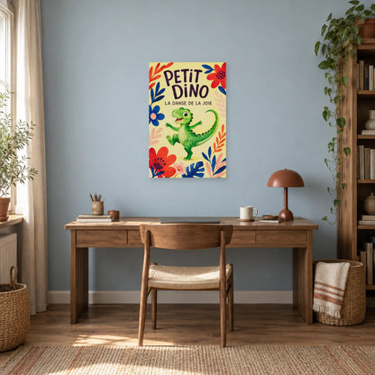Affiche Petit dino - La danse de la joie dans un bureau - Art Virtuoso