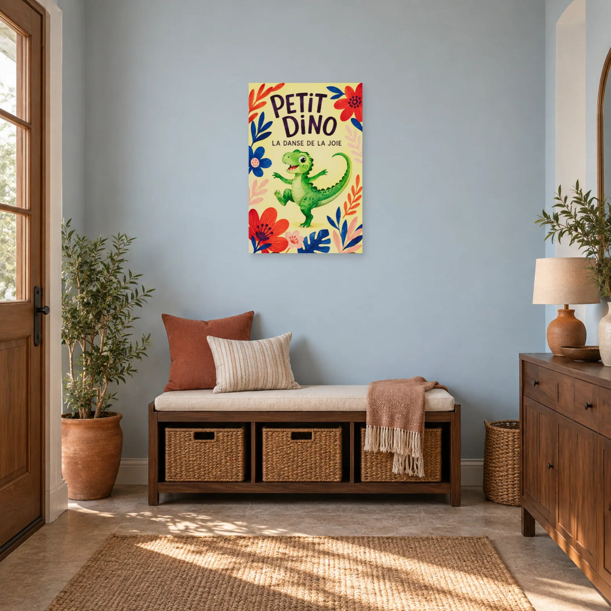 Affiche Petit dino - La danse de la joie dans une entrée ou un couloir - Art Virtuoso