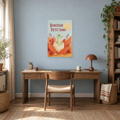 Affiche Bonjour petit dino dans un bureau - Art Virtuoso