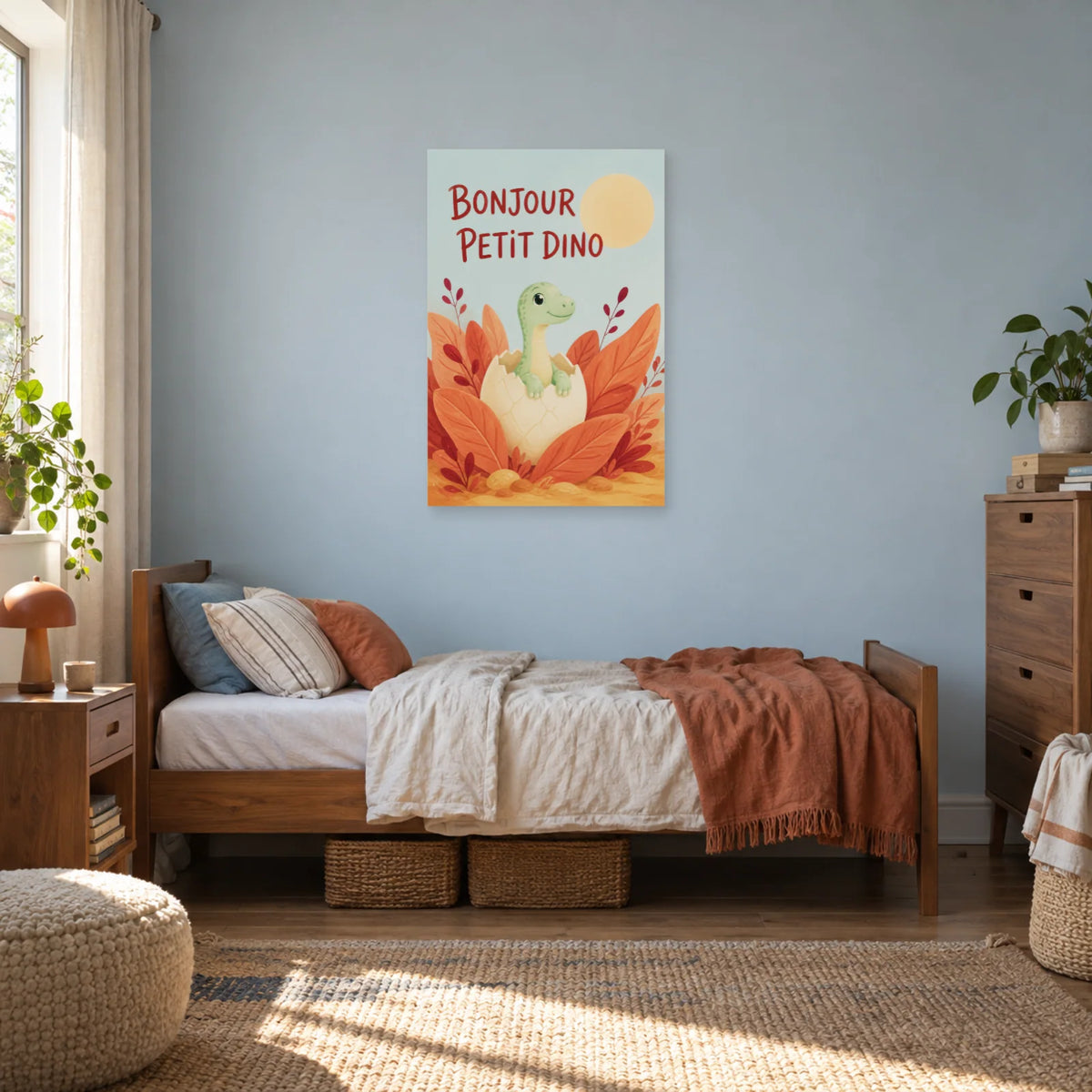 Affiche Bonjour petit dino dans une chambre - Art Virtuoso