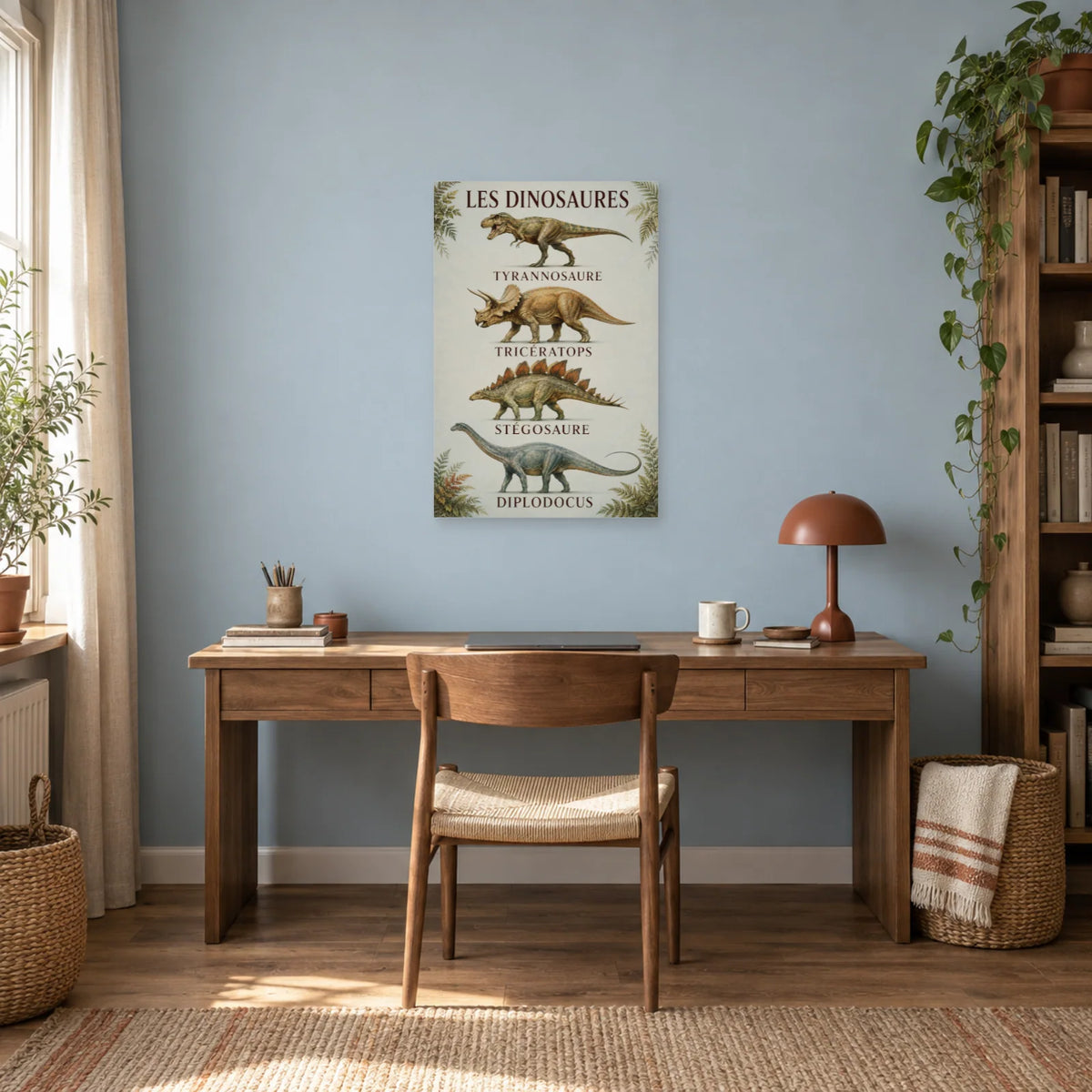 Affiche Les dinosaures - Quatre silhouettes remarquables dans un bureau - Art Virtuoso