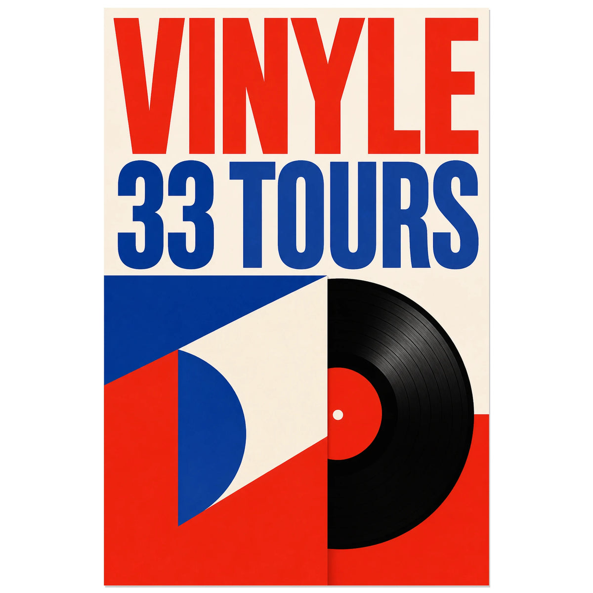 Affiche Disque vinyle – 33 tours, affiche typographique de style suisse verticale, format 40 × 60 cm